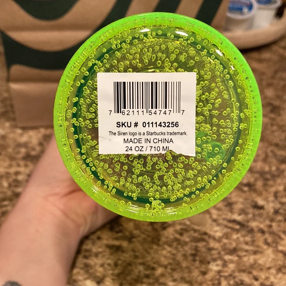 Starbucks Summer 2023 Tri-Colored Fluorescent Neon Yellow Bubble Cold Cup - Picture 4 of 9